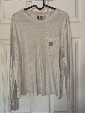 Carhartt Cream Loose Fit Long Sleeve Tee with Logo Print